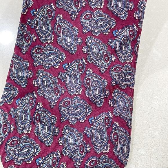 Vintage Christian Dior Monsieur Silk Tie Burgundy Blue Paisley - Picture 4 of 6